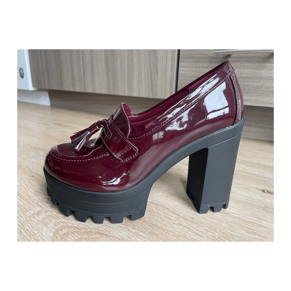 Missguided Rachel Cleated Lug Sole Platform Loafers Oxblood Size US 8 EU 39